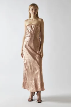 Glamorous Party Dresses|Going Out Dresses|Copper-Metallic Strapless Midi Dress -
