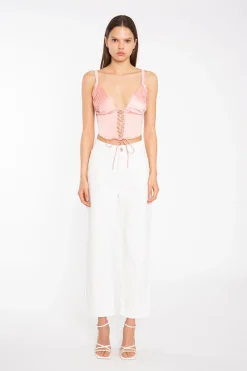 Glamorous Going Out Tops|Coral Pink Pleated Bust Lace-Up Corset-Top -