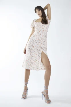 Glamorous Midi & Midaxi Dresses|Midi & Midaxi Dresses|Coral Tulip Ditsy Square-Neck Midi-Dress -