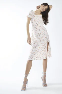 Glamorous Midi & Midaxi Dresses|Midi & Midaxi Dresses|Coral Tulip Ditsy Square-Neck Midi-Dress -