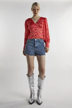 Glamorous Blouses & Shirts|Coral-Pink Daisy Long-Sleeve Top -