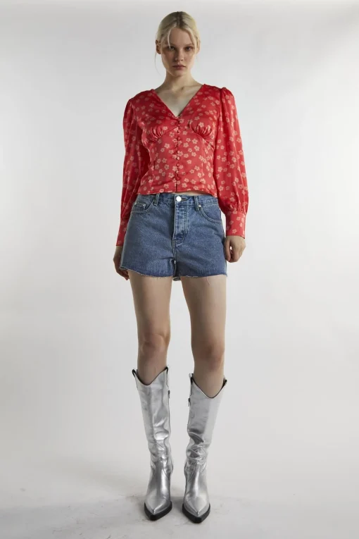 Glamorous Blouses & Shirts|Coral-Pink Daisy Long-Sleeve Top -