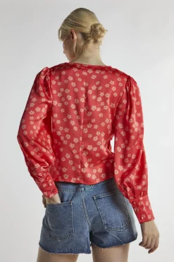 Glamorous Blouses & Shirts|Coral-Pink Daisy Long-Sleeve Top -