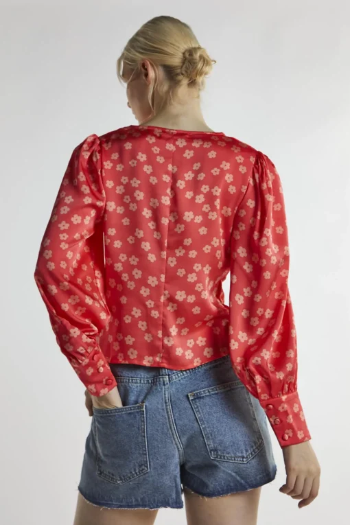 Glamorous Blouses & Shirts|Coral-Pink Daisy Long-Sleeve Top -