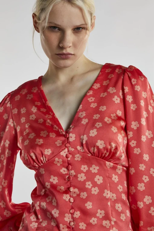 Glamorous Blouses & Shirts|Coral-Pink Daisy Long-Sleeve Top -