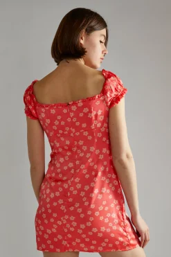 Glamorous Day Dresses|Mini Dresses|Coral-Pink Daisy Milkmaid Mini-Dress -