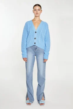 Glamorous Jet Setter|Cardigans|Cornflower Blue Button Down Cable Knit Cardigan -
