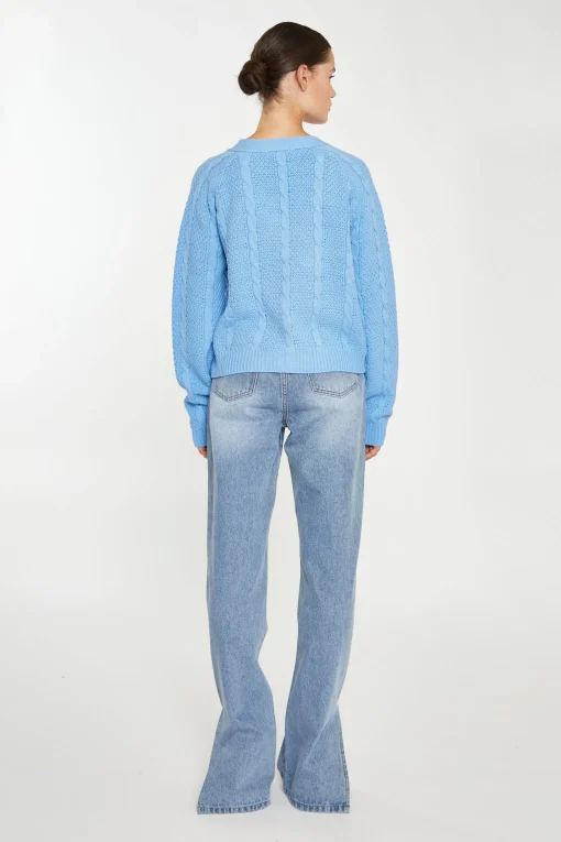Glamorous Jet Setter|Cardigans|Cornflower Blue Button Down Cable Knit Cardigan -