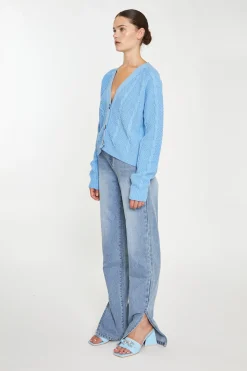 Glamorous Jet Setter|Cardigans|Cornflower Blue Button Down Cable Knit Cardigan -