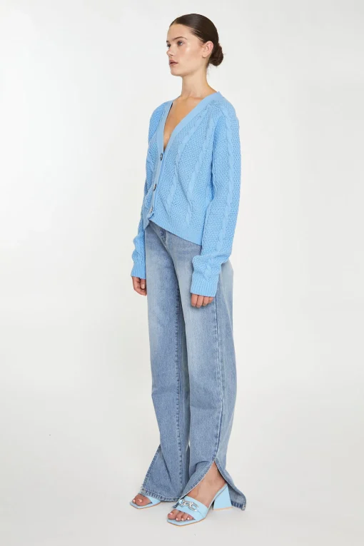 Glamorous Jet Setter|Cardigans|Cornflower Blue Button Down Cable Knit Cardigan -