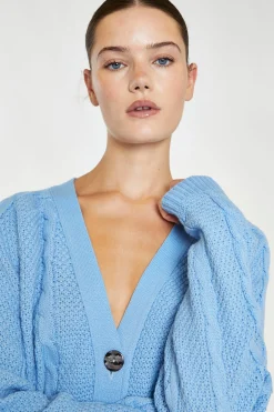 Glamorous Jet Setter|Cardigans|Cornflower Blue Button Down Cable Knit Cardigan -