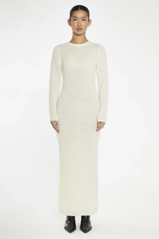 Glamorous Day Dresses|Knitted Dresses|Cream Bodycon Knitted Maxi-Dress -