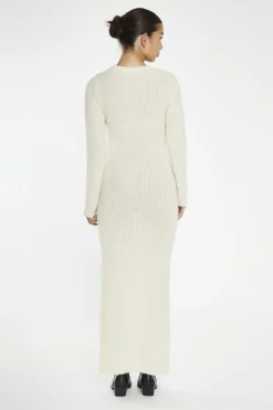 Glamorous Day Dresses|Knitted Dresses|Cream Bodycon Knitted Maxi-Dress -