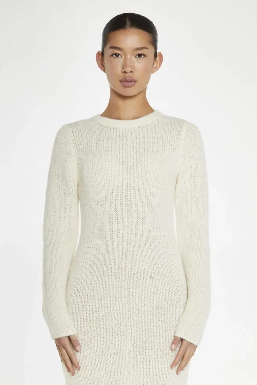 Glamorous Day Dresses|Knitted Dresses|Cream Bodycon Knitted Maxi-Dress -