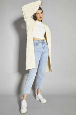 Glamorous Cardigans|Cream Cable Knit Longline-Cardigan -