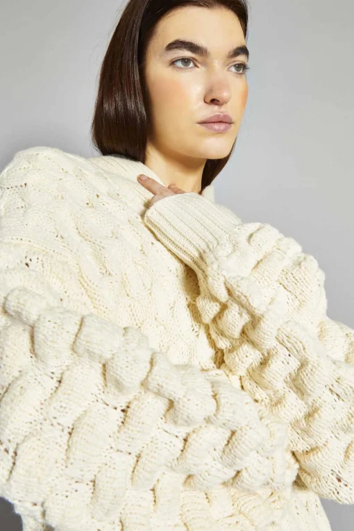 Glamorous Cardigans|Cream Cable Knit Longline-Cardigan -