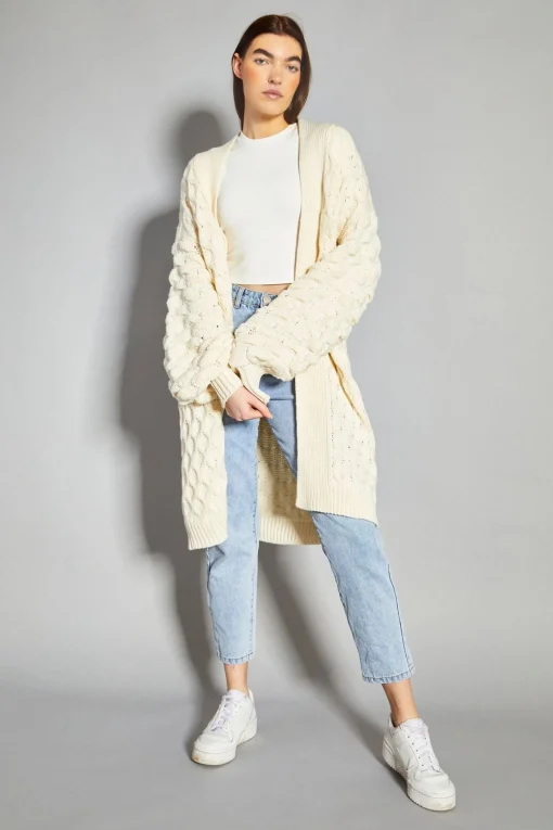Glamorous Cardigans|Cream Cable Knit Longline-Cardigan -