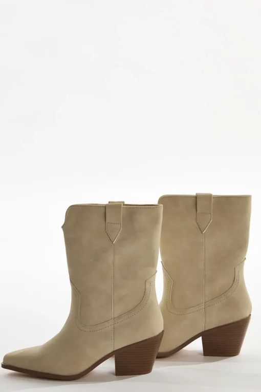 Glamorous Boots|Cream Cowboy Ankle-Boots -