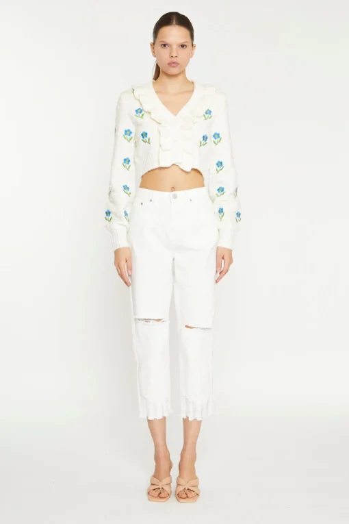 Glamorous Cardigans|Cream Cropped Floral Embroidered Cardigan -