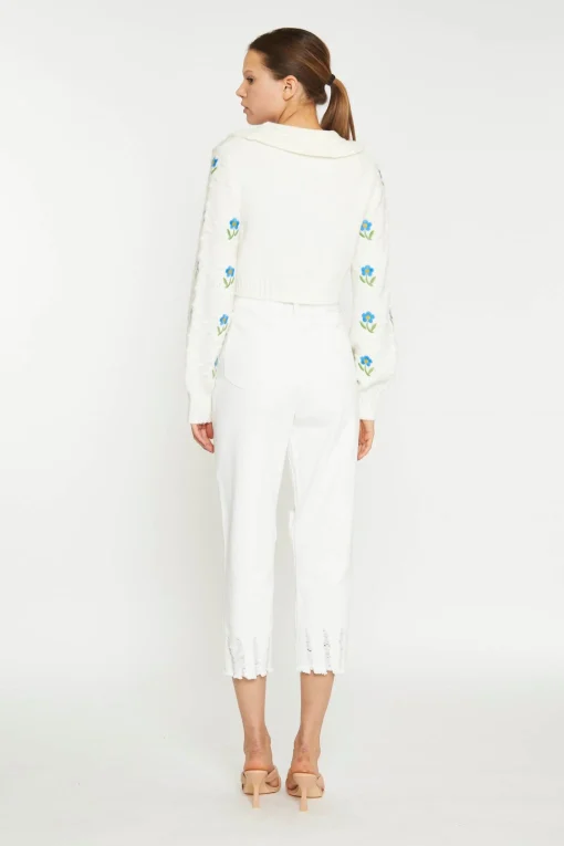 Glamorous Cardigans|Cream Cropped Floral Embroidered Cardigan -
