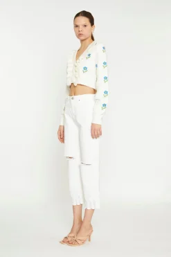 Glamorous Cardigans|Cream Cropped Floral Embroidered Cardigan -