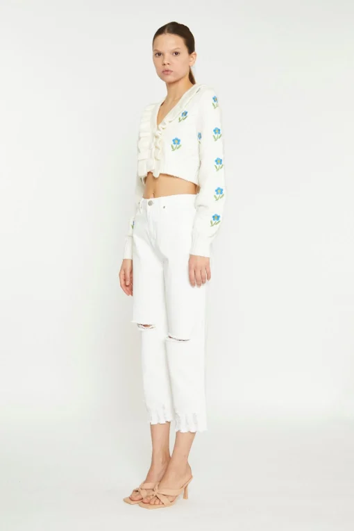 Glamorous Cardigans|Cream Cropped Floral Embroidered Cardigan -