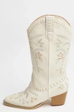 Glamorous Boots|Cream Embroidered Cowboy-Boots -