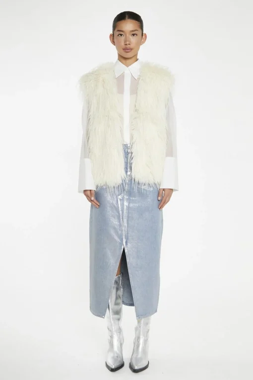 Glamorous Faux Fur & Leather|Cream Faux Fur Gilet -