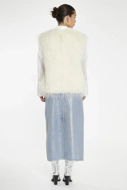 Glamorous Faux Fur & Leather|Cream Faux Fur Gilet -