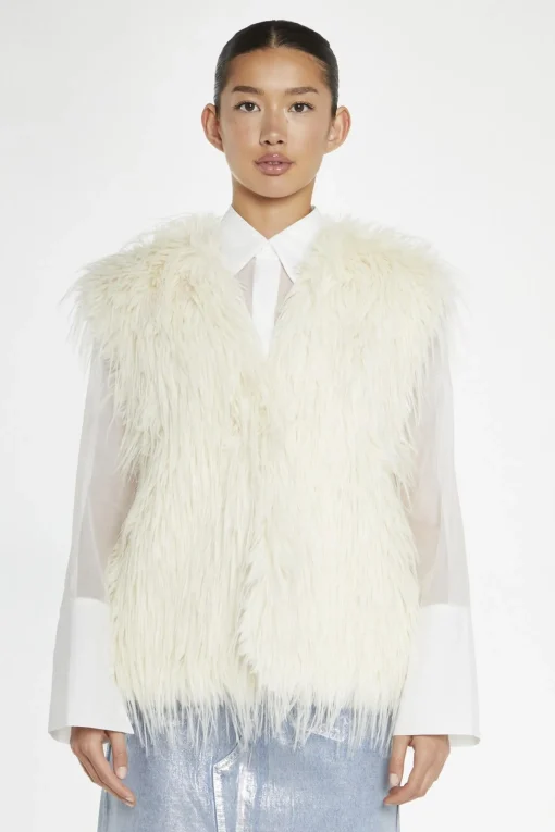 Glamorous Faux Fur & Leather|Cream Faux Fur Gilet -