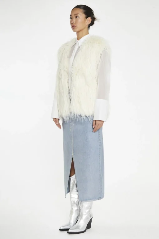 Glamorous Faux Fur & Leather|Cream Faux Fur Gilet -