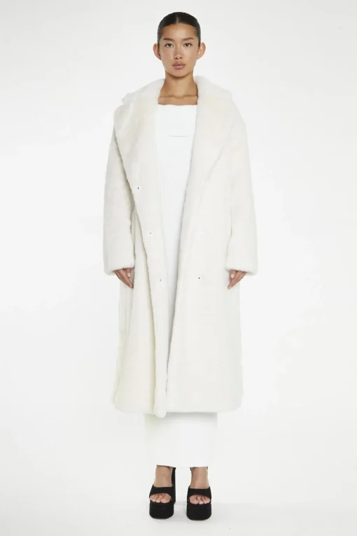Glamorous Faux Fur & Leather|Coats|Cream Faux-Fur Longline-Coat -