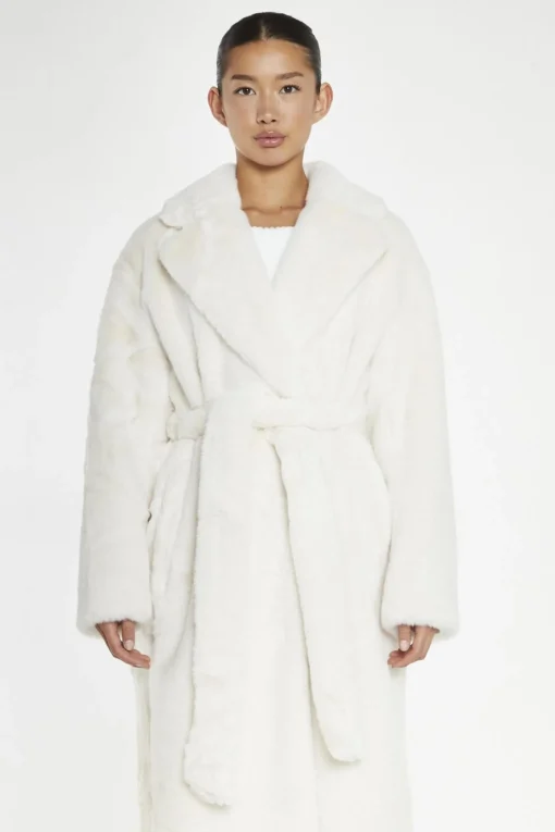 Glamorous Faux Fur & Leather|Coats|Cream Faux-Fur Longline-Coat -