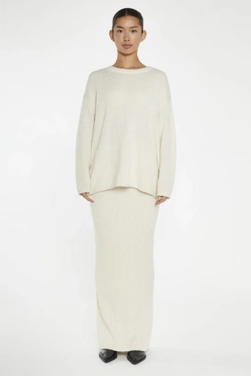 Glamorous Knitted Co-ords|Knitted Skirts|Cream Knitted Maxi-Skirt -