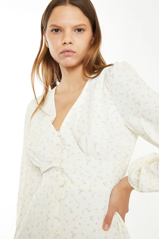 Glamorous Chic Escapes|Day Dresses|Cream Peach Ditsy Mini Dress -