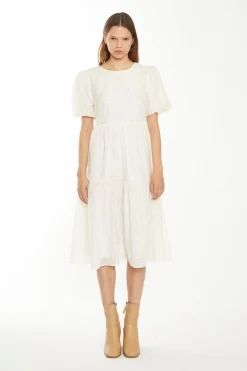 Glamorous Best Dressed Guest|Chic Escapes|Cream Peach Ditsy Organza Midi-Dress -