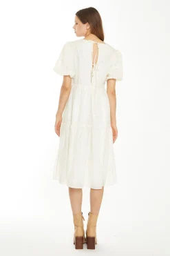 Glamorous Best Dressed Guest|Chic Escapes|Cream Peach Ditsy Organza Midi-Dress -