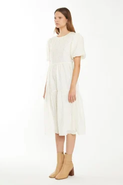 Glamorous Best Dressed Guest|Chic Escapes|Cream Peach Ditsy Organza Midi-Dress -