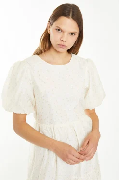 Glamorous Best Dressed Guest|Chic Escapes|Cream Peach Ditsy Organza Midi-Dress -
