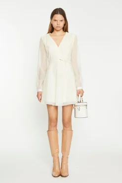 Glamorous Chic Escapes|Day Dresses|Cream Peach Ditsy Organza Mini-Dress -