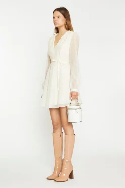 Glamorous Chic Escapes|Day Dresses|Cream Peach Ditsy Organza Mini-Dress -