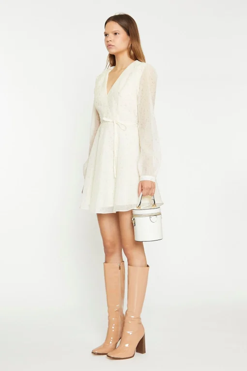 Glamorous Chic Escapes|Day Dresses|Cream Peach Ditsy Organza Mini-Dress -