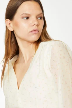 Glamorous Chic Escapes|Day Dresses|Cream Peach Ditsy Organza Mini-Dress -