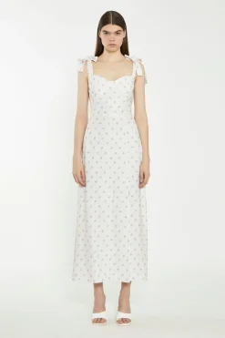 Glamorous Chic Escapes|Day Dresses|Cream Pink Stem Flower Midi-Dress -