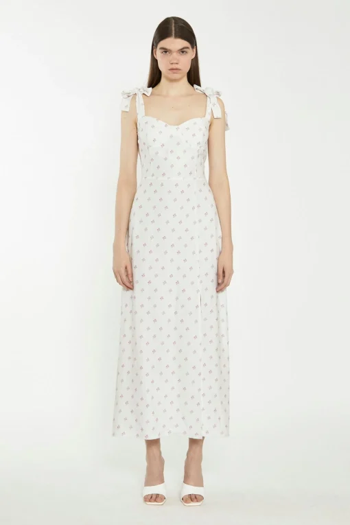 Glamorous Chic Escapes|Day Dresses|Cream Pink Stem Flower Midi-Dress -