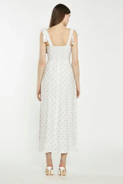 Glamorous Chic Escapes|Day Dresses|Cream Pink Stem Flower Midi-Dress -
