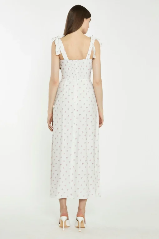 Glamorous Chic Escapes|Day Dresses|Cream Pink Stem Flower Midi-Dress -