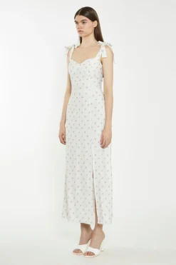 Glamorous Chic Escapes|Day Dresses|Cream Pink Stem Flower Midi-Dress -