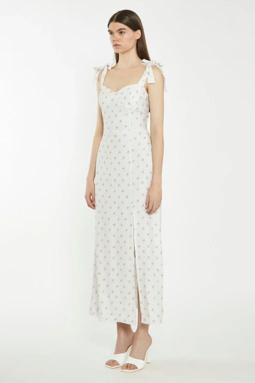 Glamorous Chic Escapes|Day Dresses|Cream Pink Stem Flower Midi-Dress -