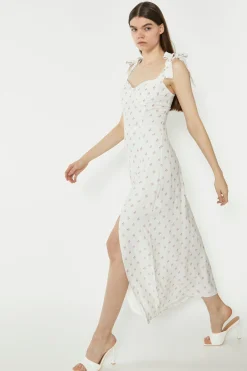 Glamorous Chic Escapes|Day Dresses|Cream Pink Stem Flower Midi-Dress -